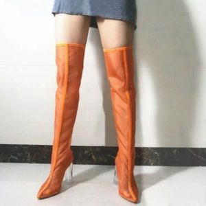 New - Orange Mesh Transparent Knee High Boots